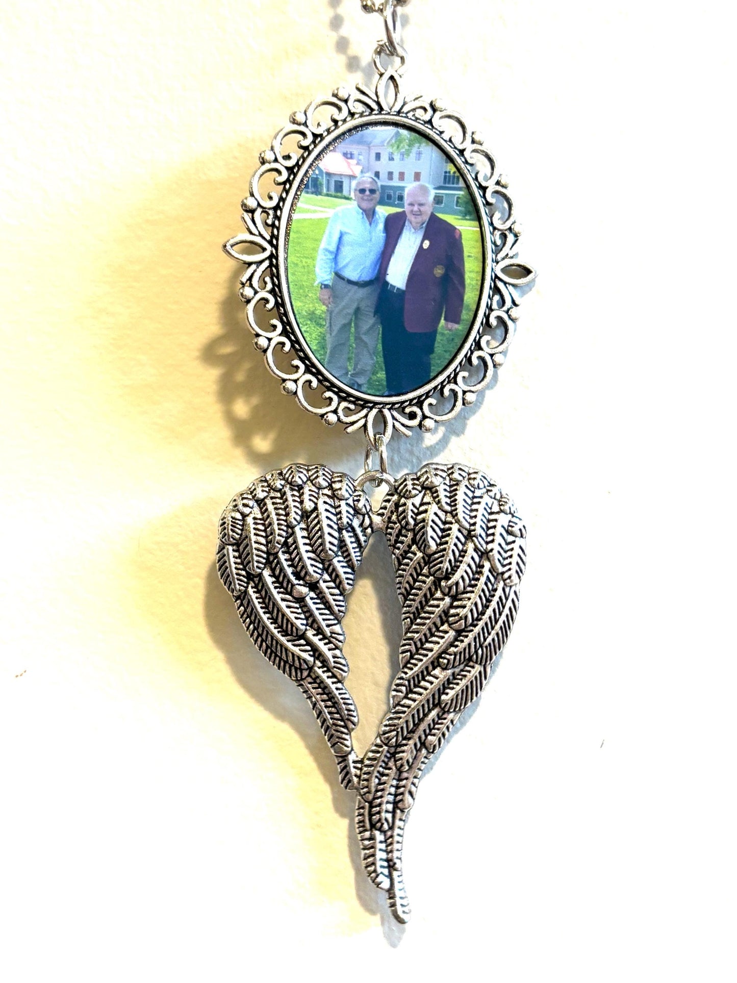 Custom Photo Car Charm, Angel Wings, Memorial Keepsake