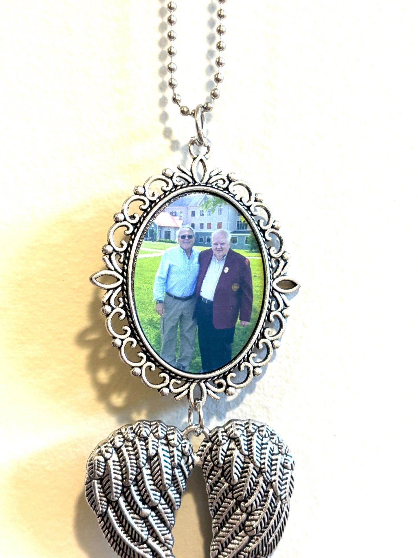 Custom Photo Car Charm, Angel Wings, Memorial Keepsake
