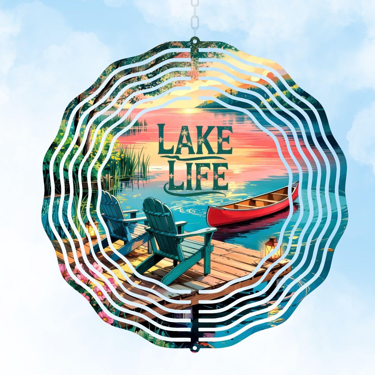 Lake Life Wind Spinner, 10-Inch Metal Outdoor Decor