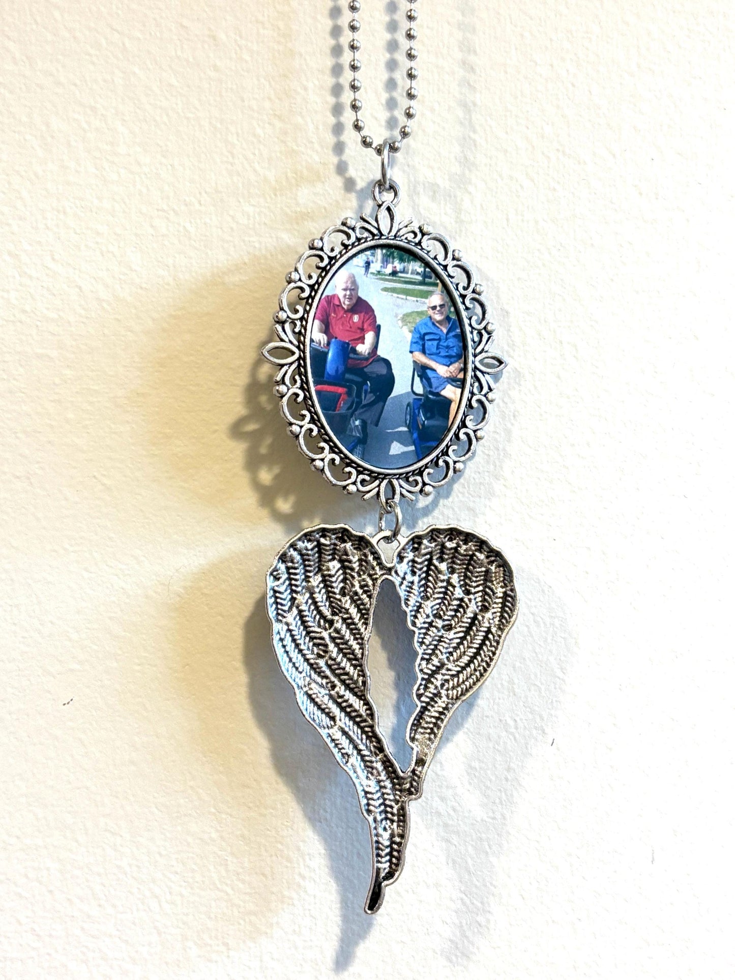 Custom Photo Car Charm, Angel Wings, Memorial Keepsake