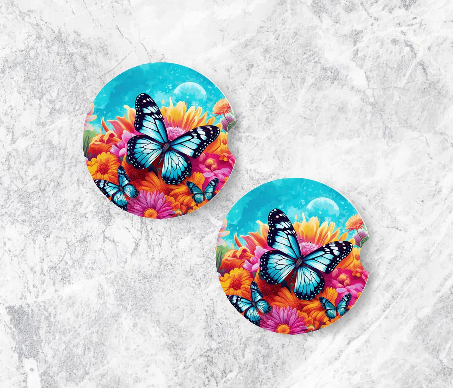 Butterfly Car Coasters, Car Accessories, Coaster Set, Birthday, Mom Gift