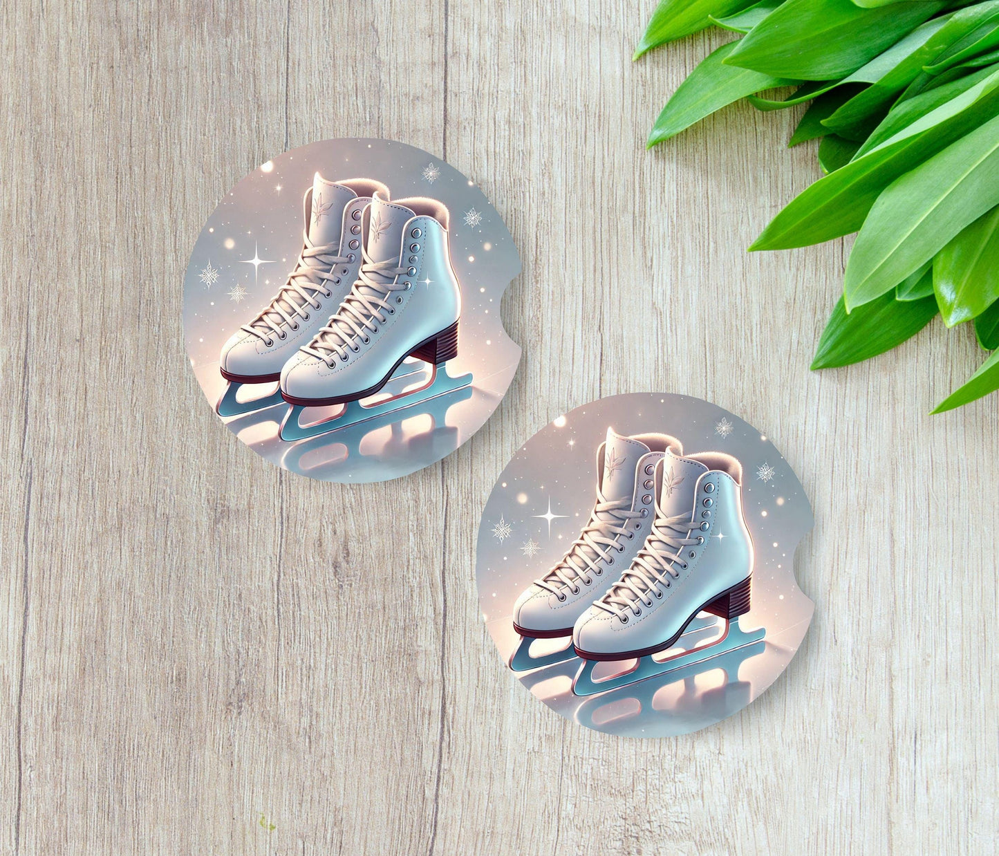 Figure Skates Car Coasters, Winter Neoprene Coasters, Set of 2