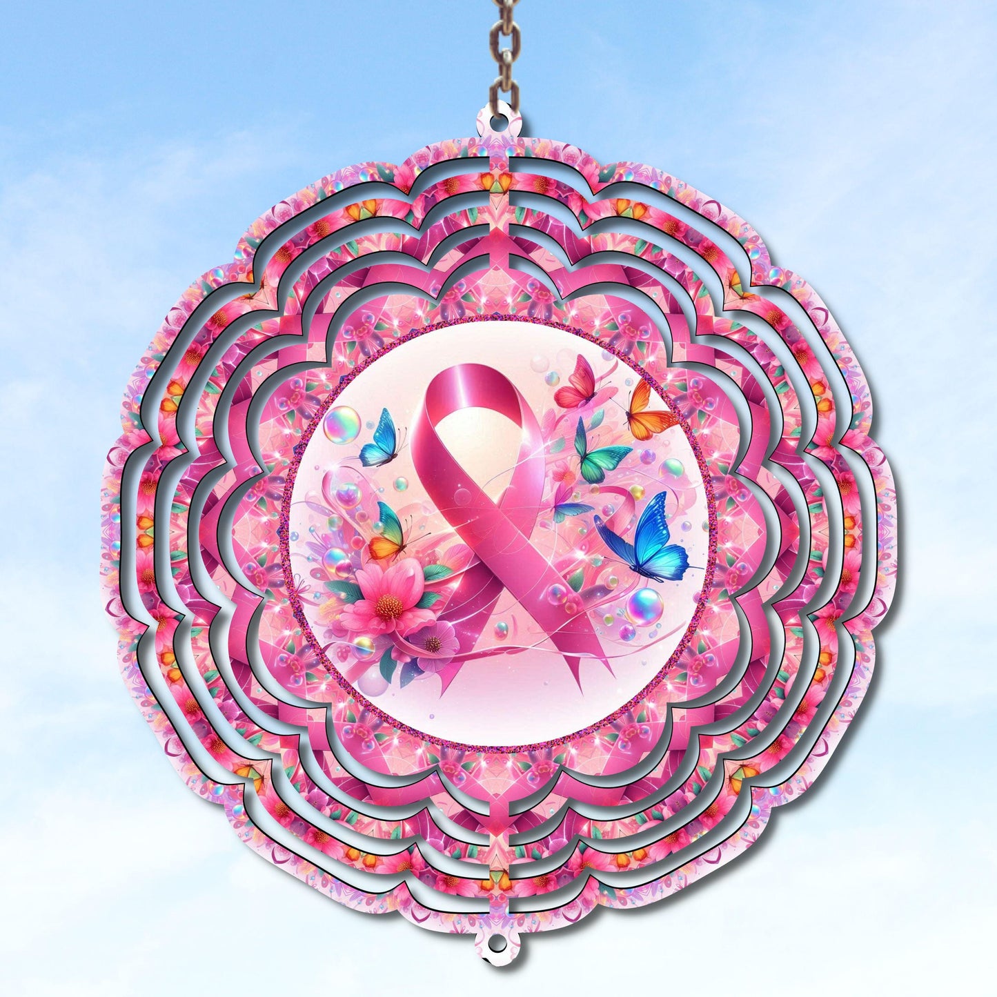 Breast Cancer Awareness Wind Spinner, Autumn Decor, Mom Gift