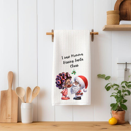 African American Santa Waffle Towel, Funny Christmas Kitchen Decor, Hostess Gift