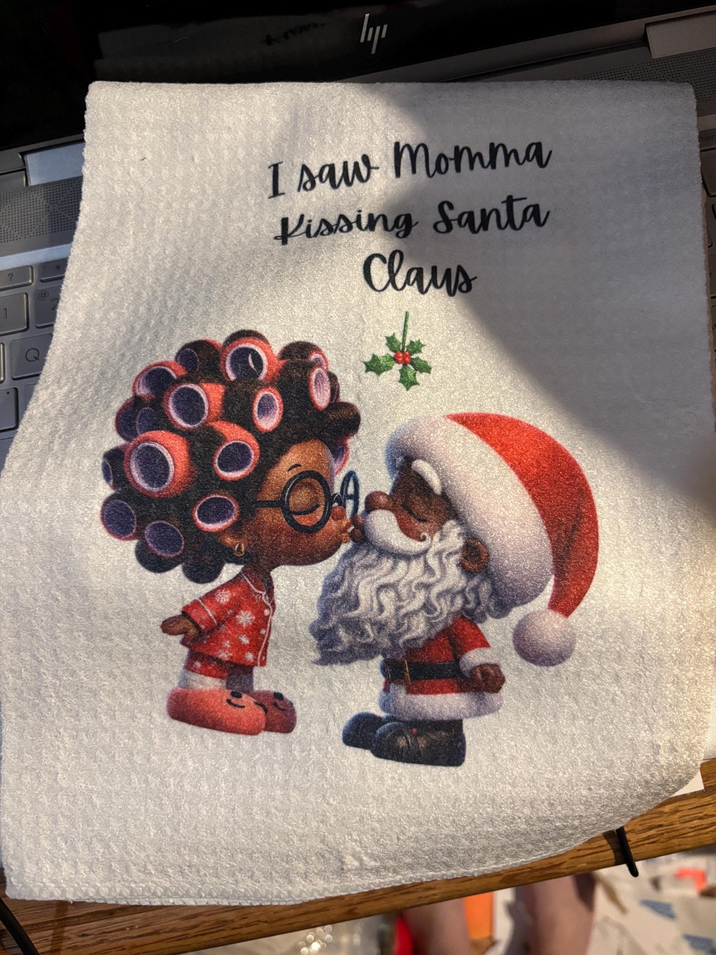 African American Santa Waffle Towel, Funny Christmas Kitchen Decor, Hostess Gift