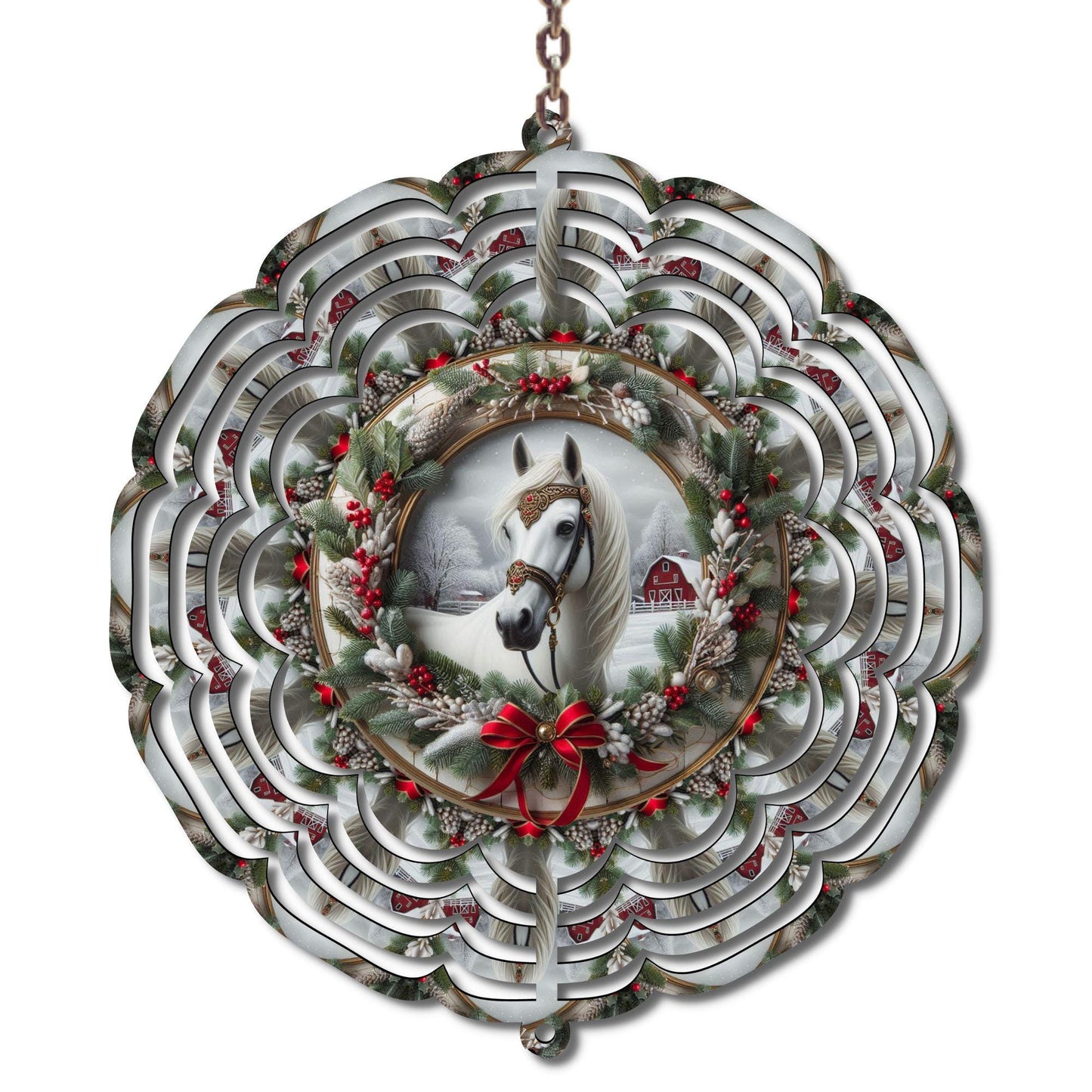 Christmas Horse Wind Spinner, 10 Inch Metal Holiday Farmhouse Décor, Friend Gift