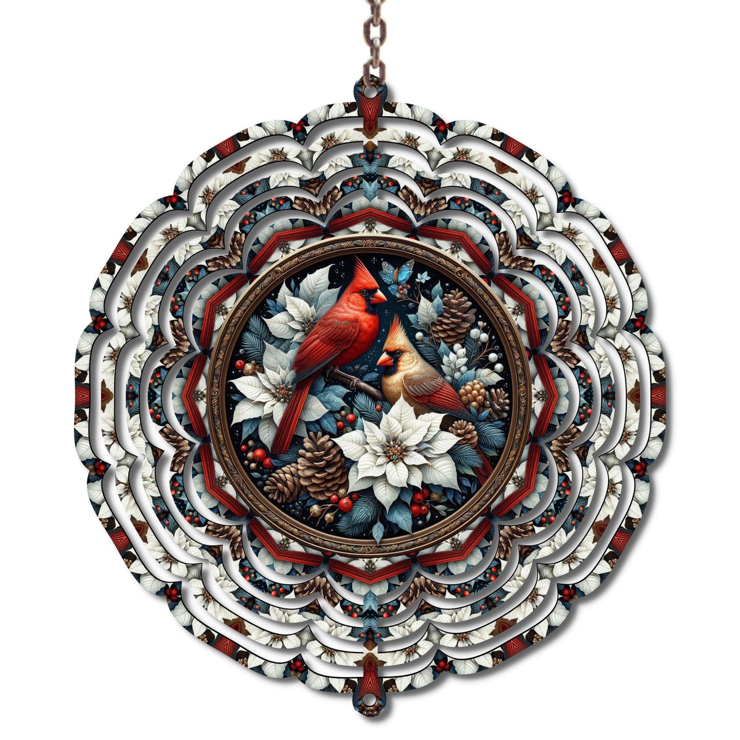 Cardinal Christmas Wind Spinner, 10 Inch Metal Holiday Decor, Grandma Gift