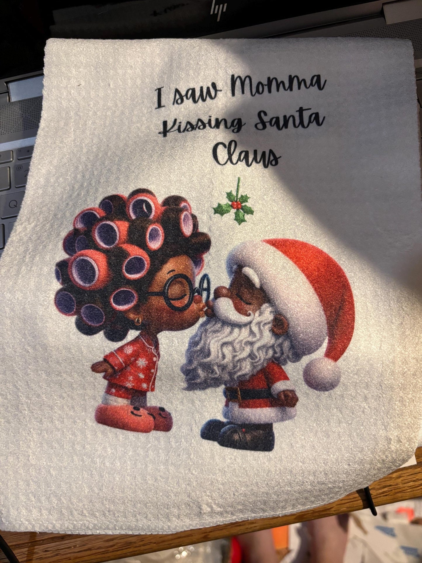 African American Santa Waffle Towel, Funny Christmas Kitchen Decor, Hostess Gift
