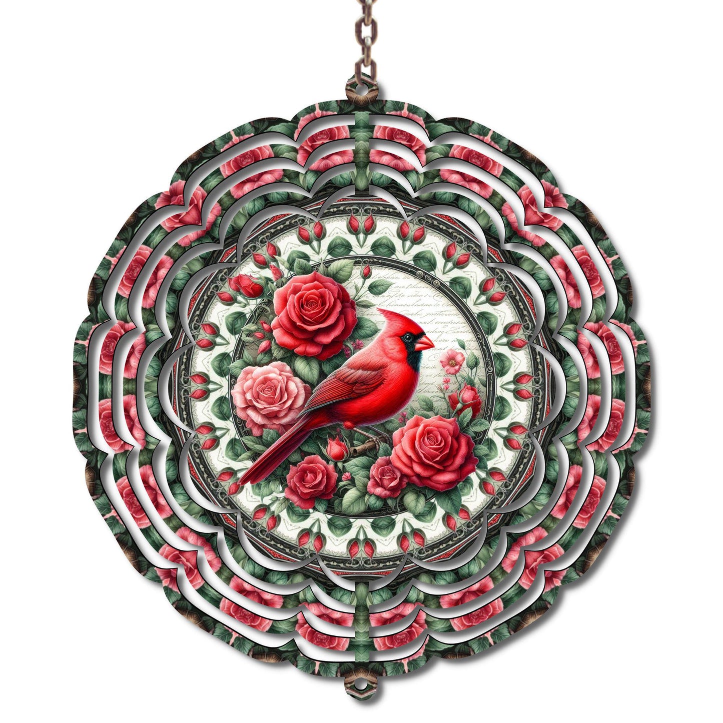 Cardinal with Red Roses Wind Spinner, Valentine's Day, Winter Decor, Wife Gift