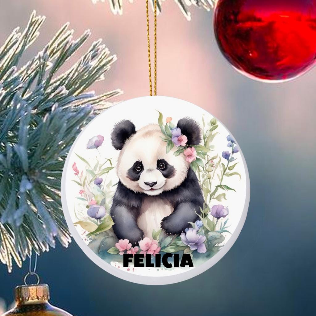 Personalized Panda Ceramic Christmas Ornament