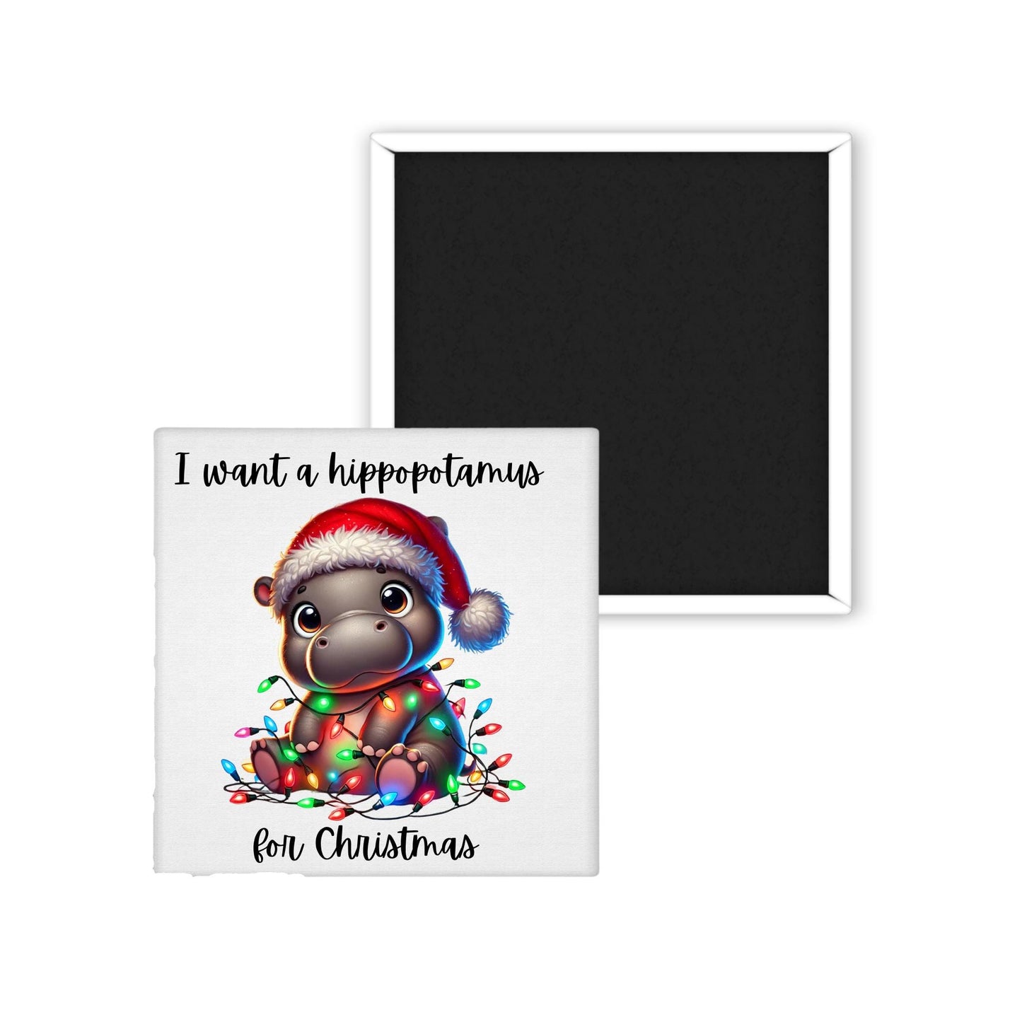 Christmas Hippopotamus Magnet, Funny Fridge Decor, Quirky Animal Stocking Stuffer