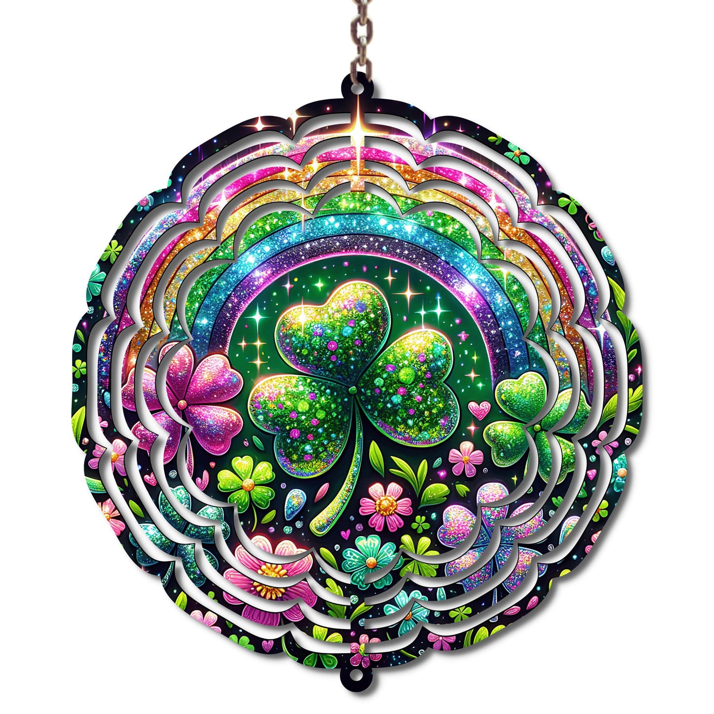 St Patrick's Day Wind Spinner, Irish, Four Leaf Clover, Outdoor Decor, Mom Gift