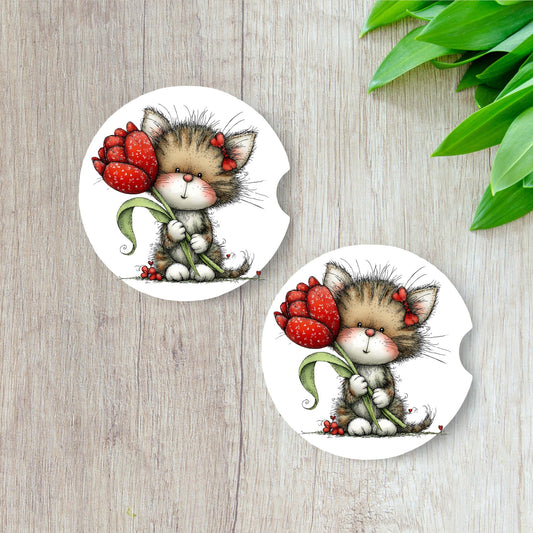Kitten Car Coasters | Neoprene Cup Holder Coasters, Cat Lover Gift