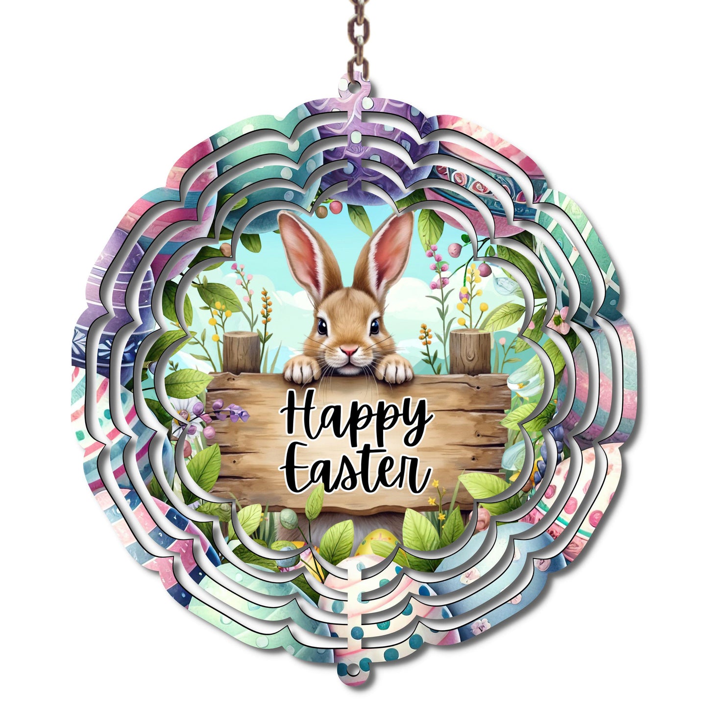 Easter Bunny Wind Spinner 10 Inch Metal | Happy Easter Yard Decor | Spring Garden Spinner | Cute Bunny Outdoor Hanging Decoration