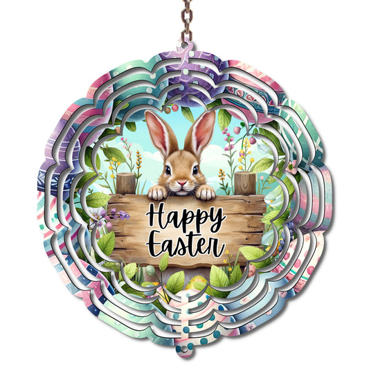 Easter Bunny Wind Spinner 10 Inch Metal | Happy Easter Yard Decor | Spring Garden Spinner | Cute Bunny Outdoor Hanging Decoration