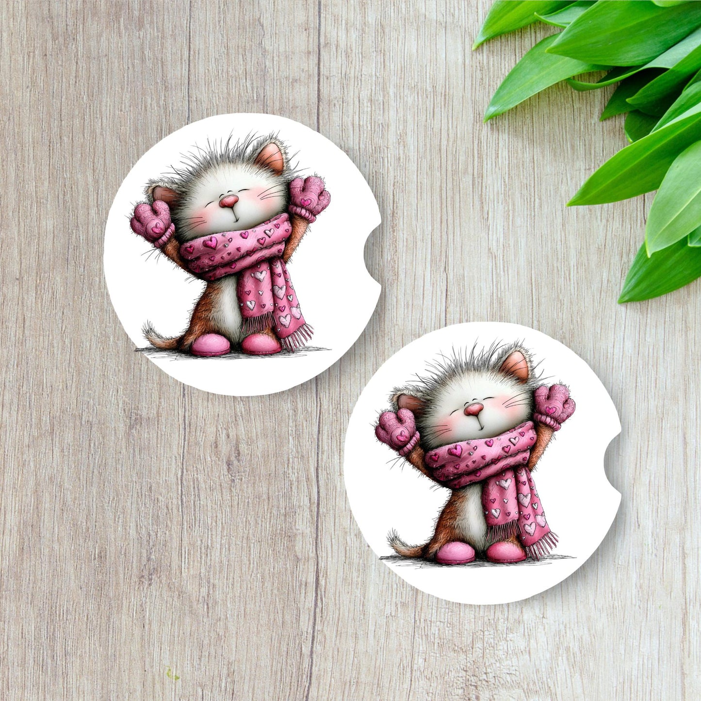 Kitten Car Coasters (Set of 2) | Valentine Cat Cup Holder