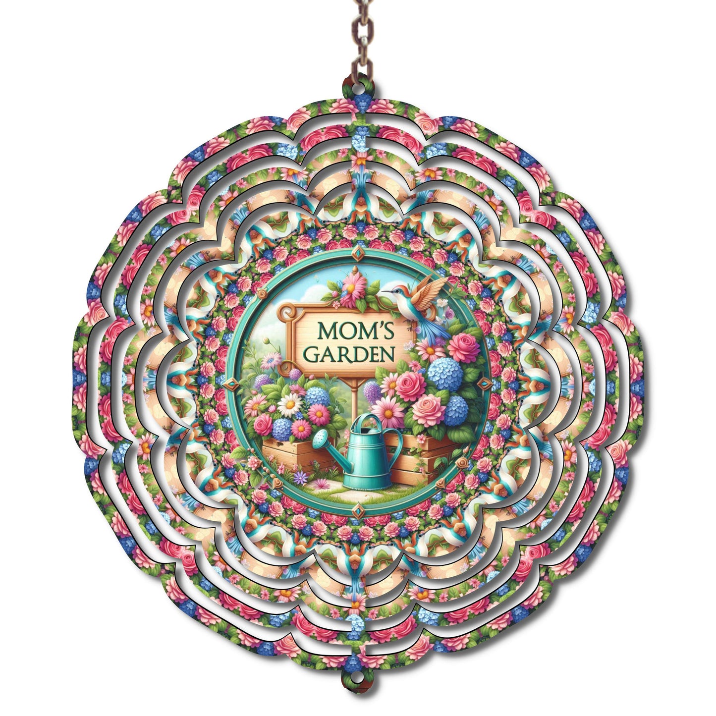 10 Inch Mom’s Garden Wind Spinner, Mother’s Day Garden Gift for Mom, Floral Hummingbird Yard Decor, Spring Outdoor