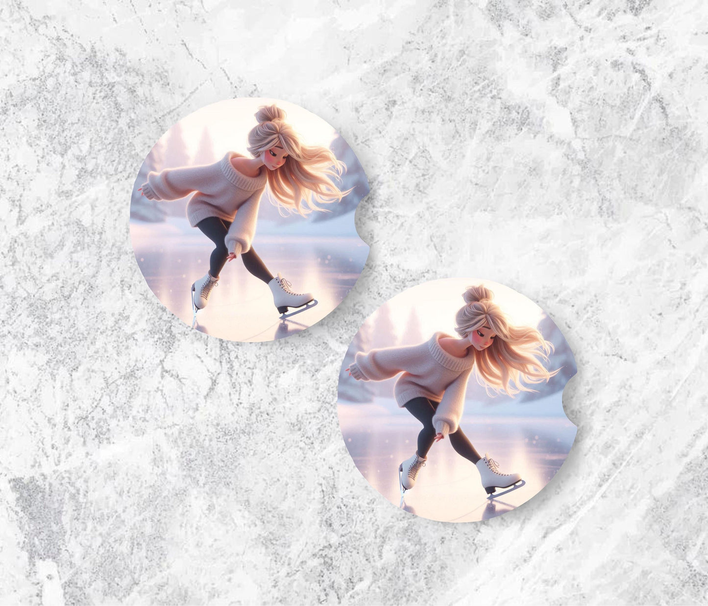 Figure Skating Car Coasters, Set of 2, Ice Skater Car Accessories, Skater Gift, Winter Sports Car Decor