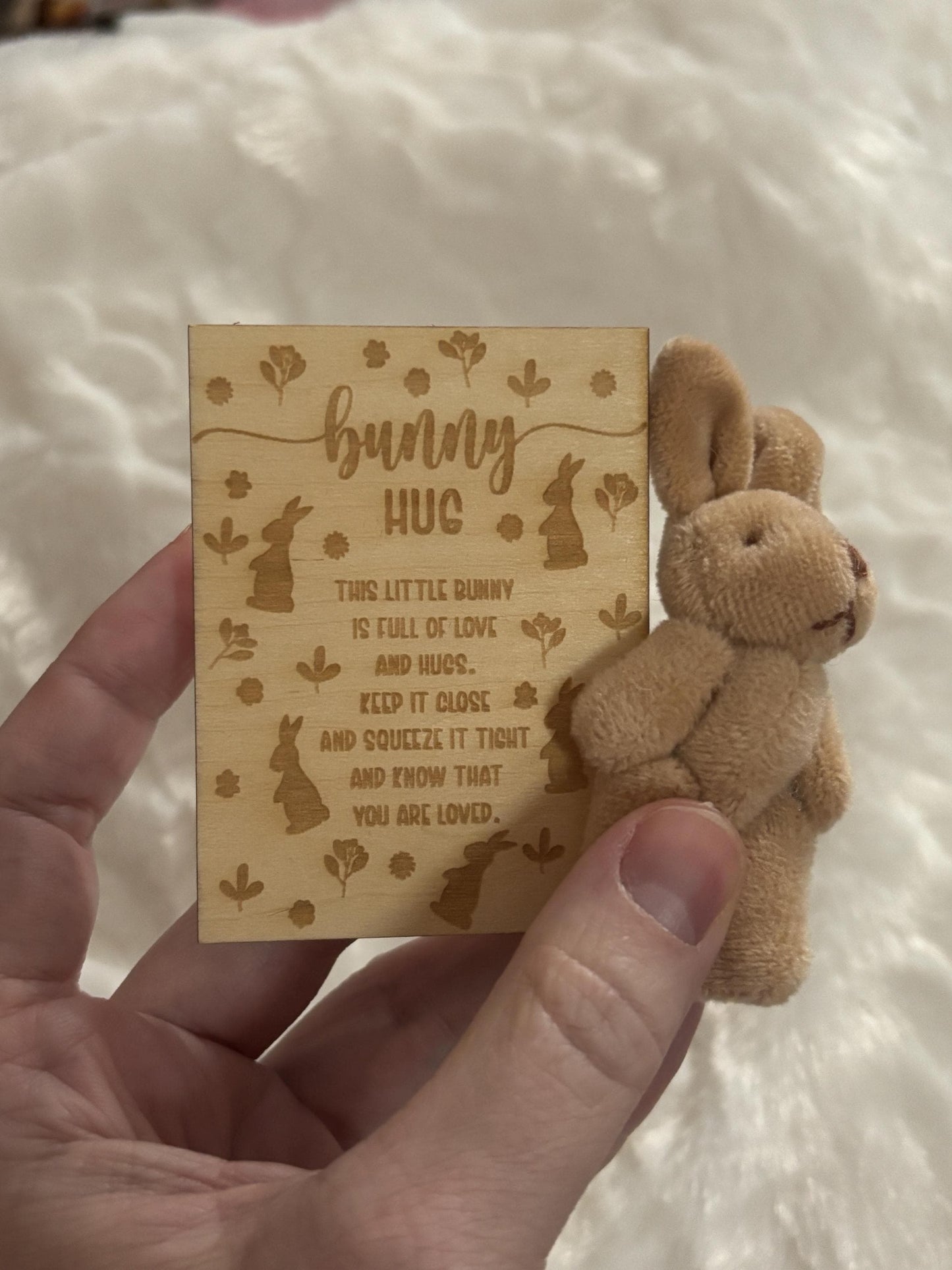 Tiny Bunny Hug Gift, Mini Plush Bunny with Poem Card, Pocket Hug Keepsake, Easter Basket Filler, Baby Shower