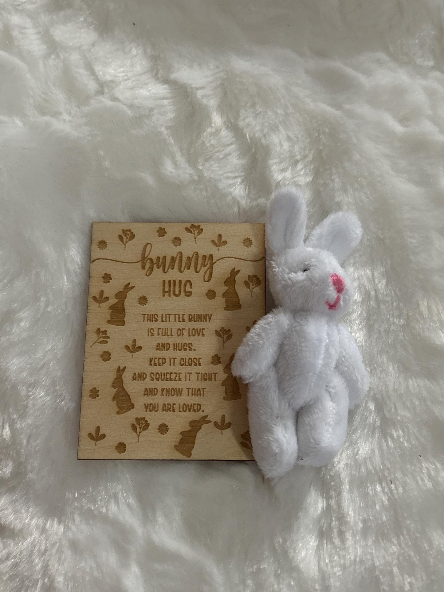 Tiny Bunny Hug Gift, Mini Plush Bunny with Poem Card, Pocket Hug Keepsake, Easter Basket Filler, Baby Shower