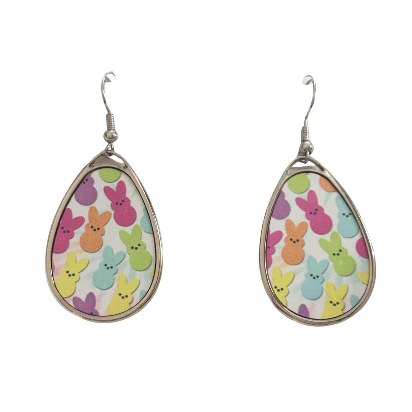 Pastel Bunny Teardrop Earrings, Easter Dangle Earrings, Cute Spring Rabbit Jewelry, Lightweight Zinc Alloy Earrings