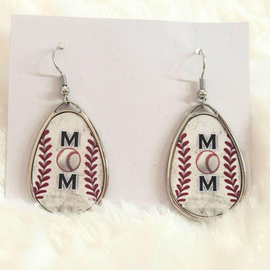 Baseball Mom Teardrop Earrings, Sports Dangle Earrings, Lightweight Zinc Alloy Jewelry for Game Day