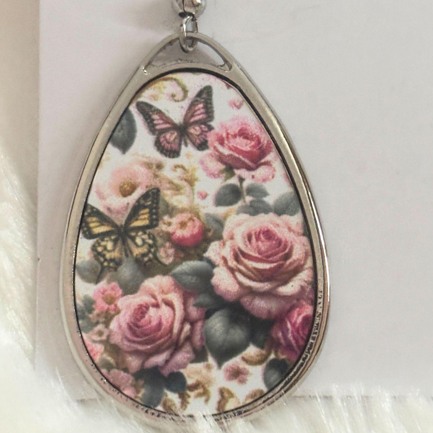 Floral Butterfly Teardrop Earrings, Vintage Rose Dangle Earrings, Lightweight Zinc Alloy Spring Jewelry