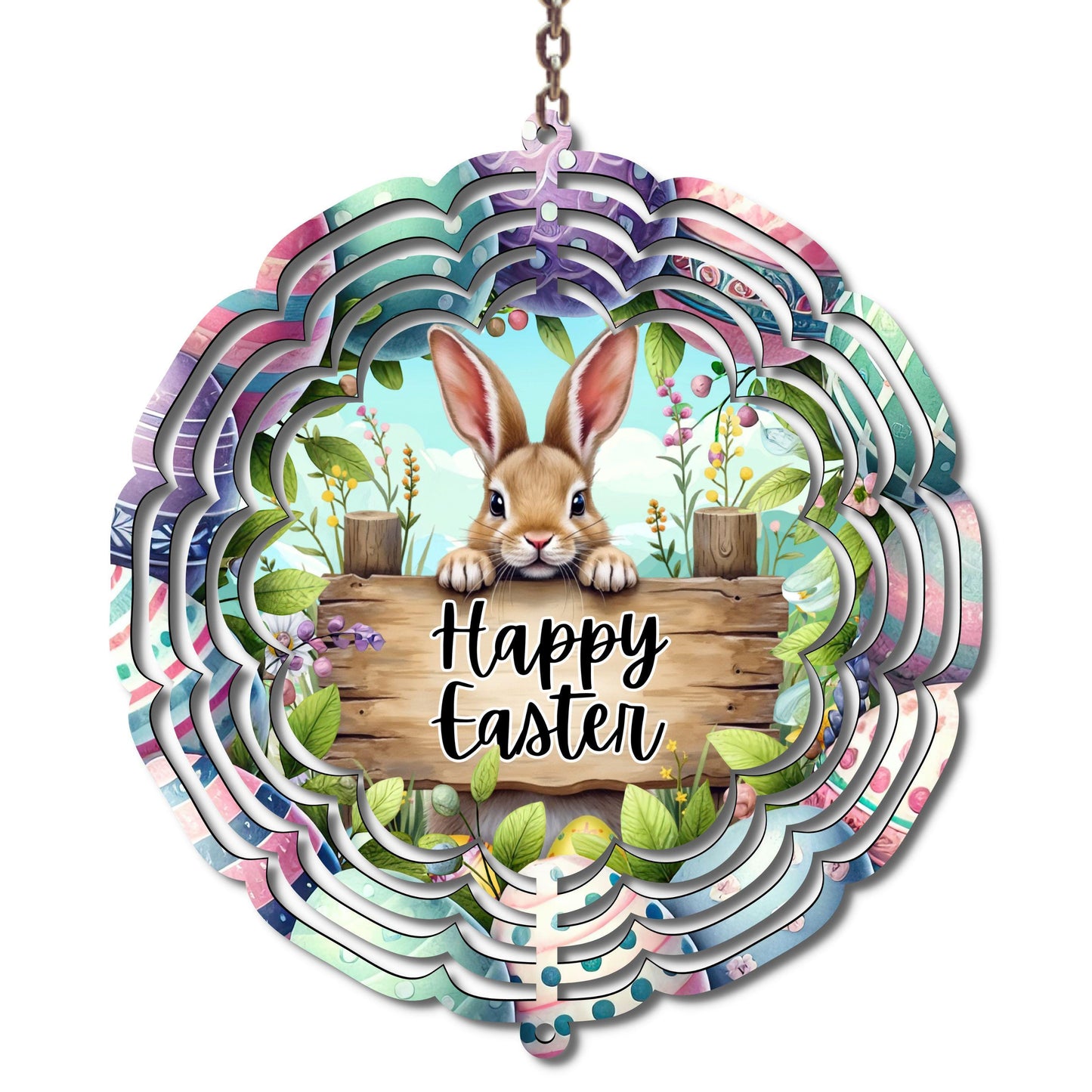 Easter Bunny Wind Spinner 10 Inch Metal | Happy Easter Yard Decor | Spring Garden Spinner | Cute Bunny Outdoor Hanging Decoration