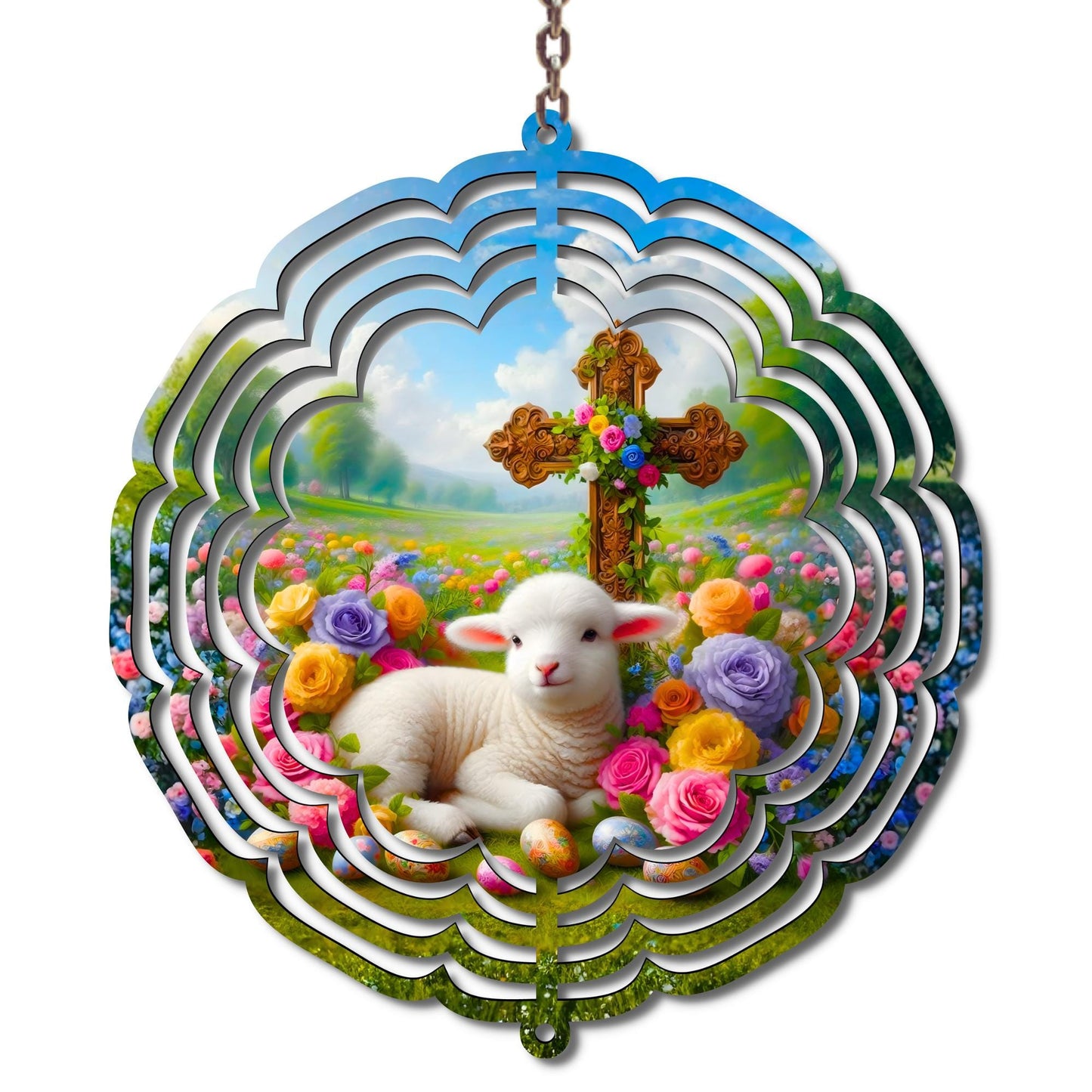 Christian Lamb Easter Wind Spinner, Religious Spring Garden Decor