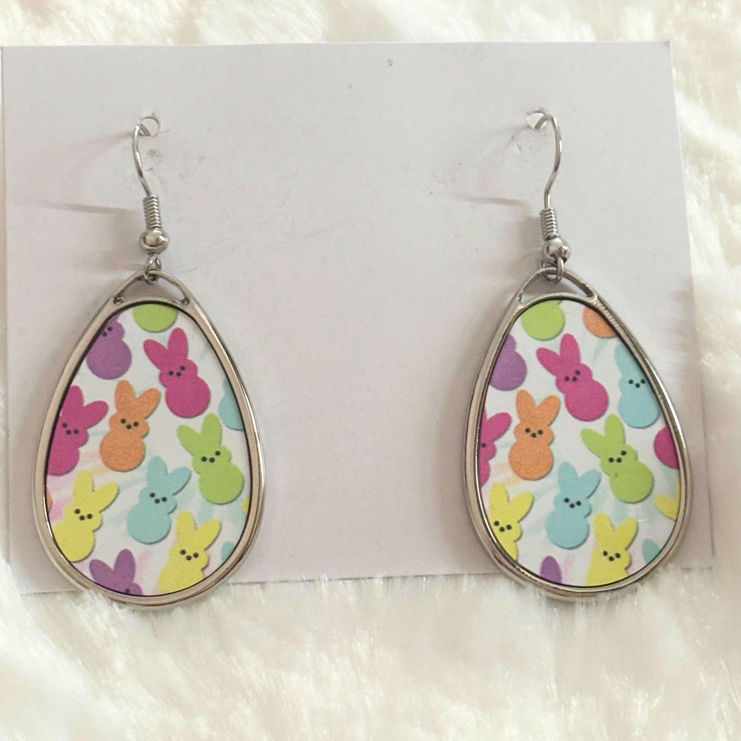 Pastel Bunny Teardrop Earrings, Easter Dangle Earrings, Cute Spring Rabbit Jewelry, Lightweight Zinc Alloy Earrings