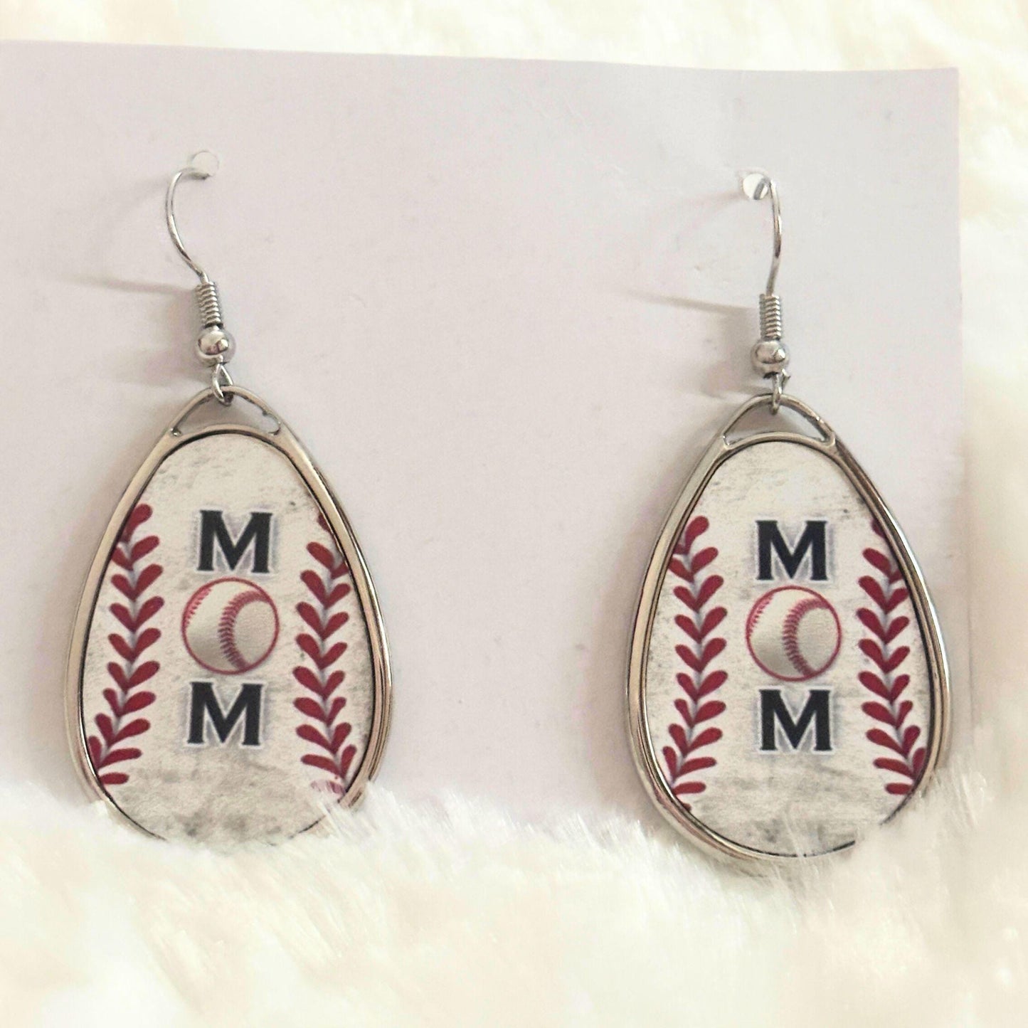 Baseball Mom Teardrop Earrings, Sports Dangle Earrings, Lightweight Zinc Alloy Jewelry for Game Day