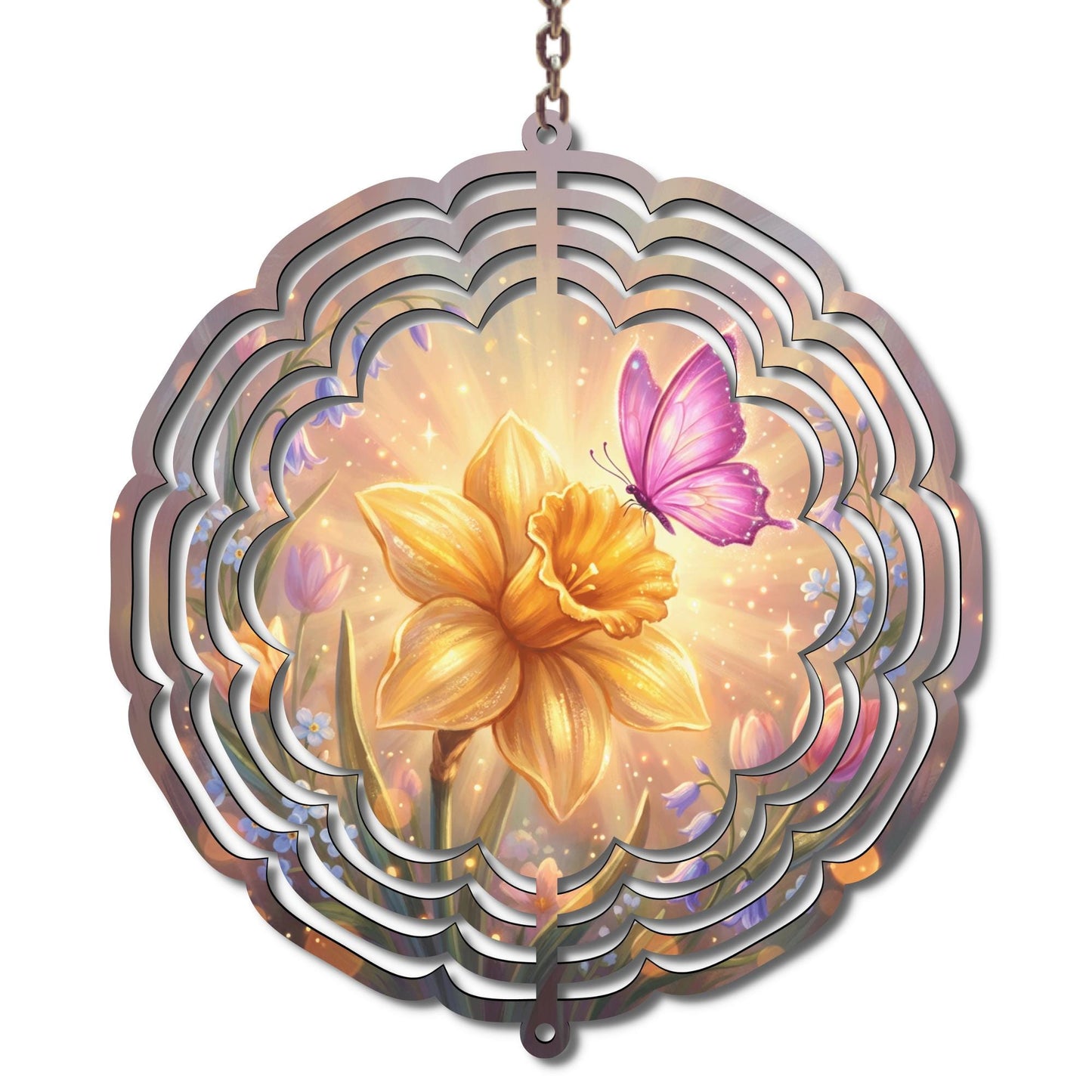 Daffodil Butterfly Wind Spinner, Spring Garden Decor, Yellow Floral Yard Art