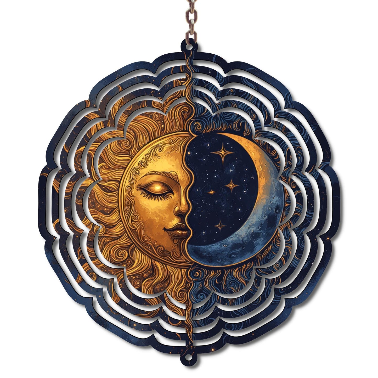 Celestial Sun Moon Wind Spinner, Yin Yang Garden Decor, Cosmic Boho Yard Art