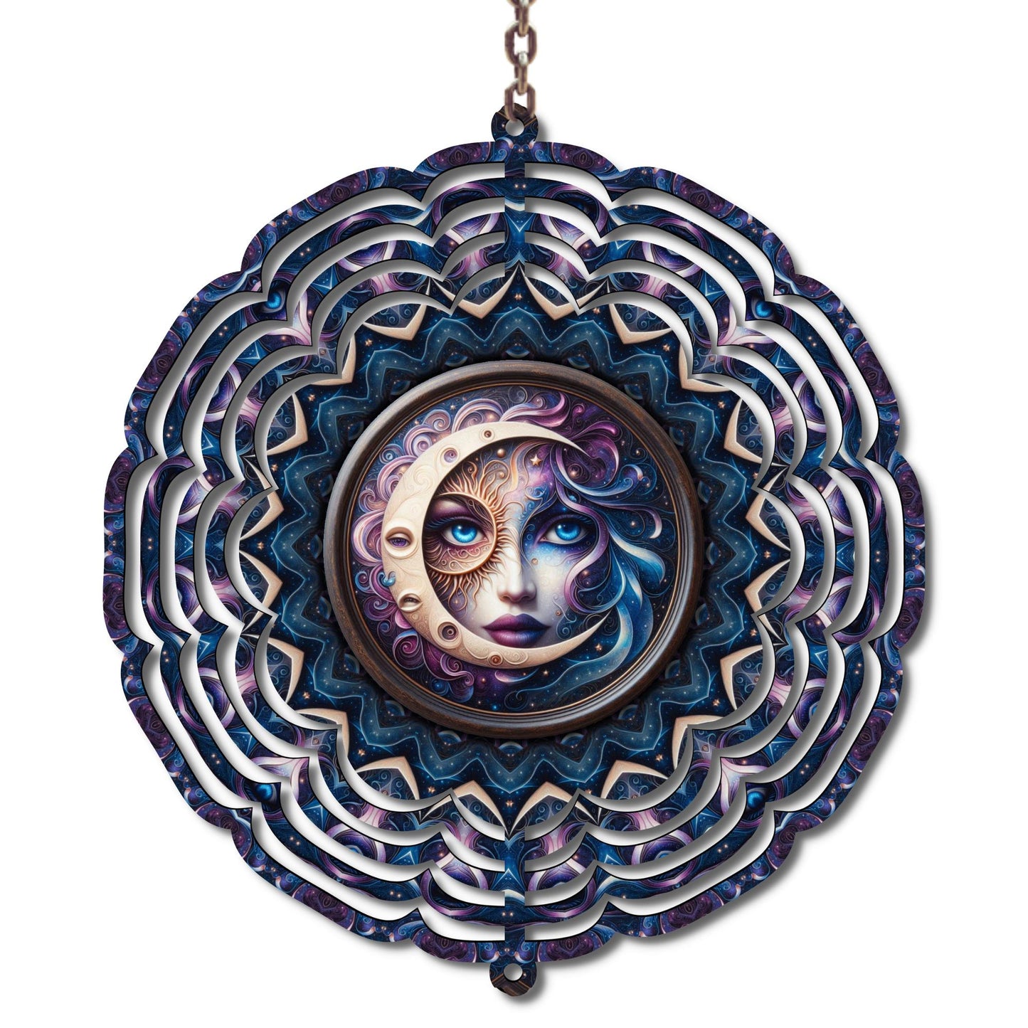 Celestial Moon Goddess Wind Spinner, Mystical Cosmic Wall Art, Spiritual Decor