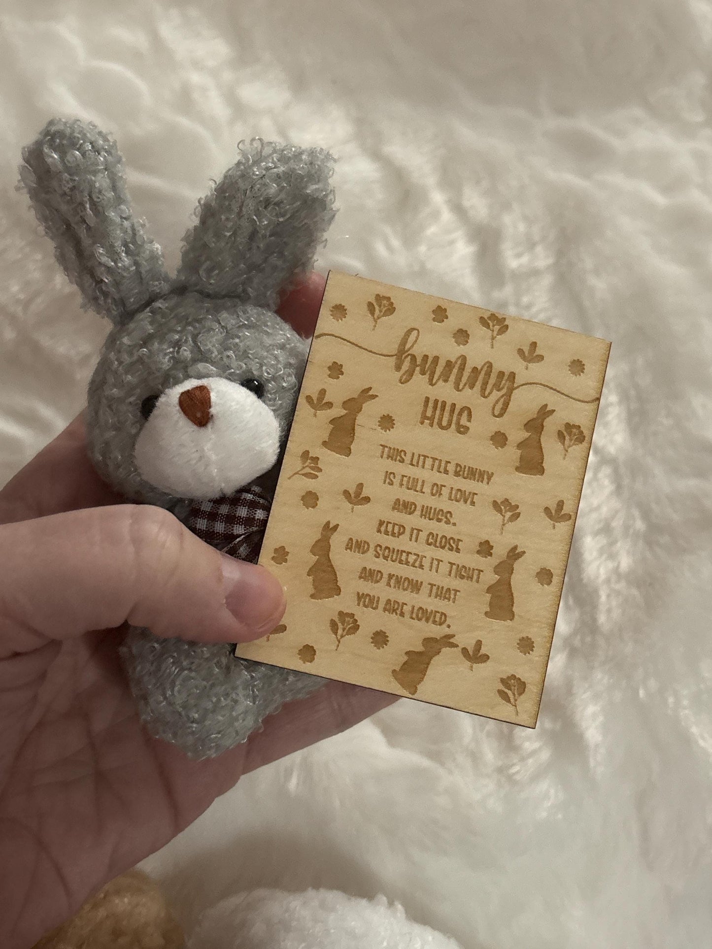 Mini Plush Bunny Hug Keepsake, Engraved Poem Card, Easter Basket Filler
