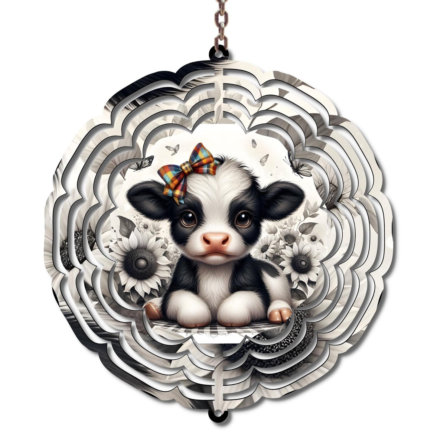 Baby Highland Cow Wind Spinner, Farmhouse Garden Art, Outdoor Yard Decor