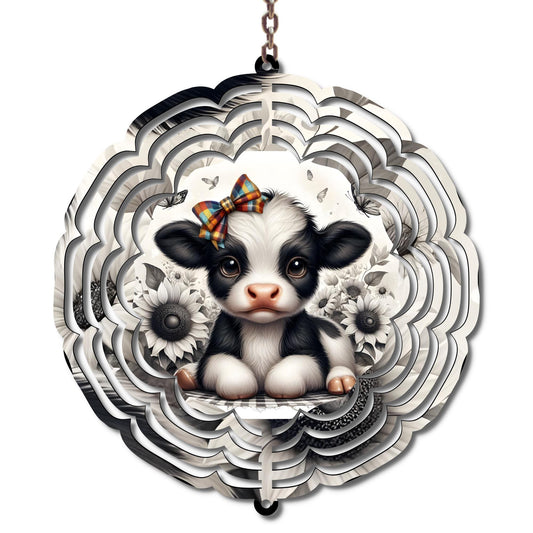 Baby Highland Cow Wind Spinner, Farmhouse Garden Art, Outdoor Yard Decor