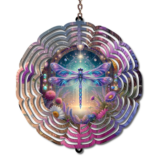 Dragonfly Wind Spinner, Spiritual Garden Decor, Celestial Floral Art