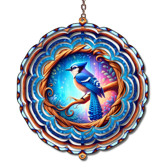 Blue Jay Wind Spinner, Colorful Garden Decor, Nature Outdoor Hanging Art