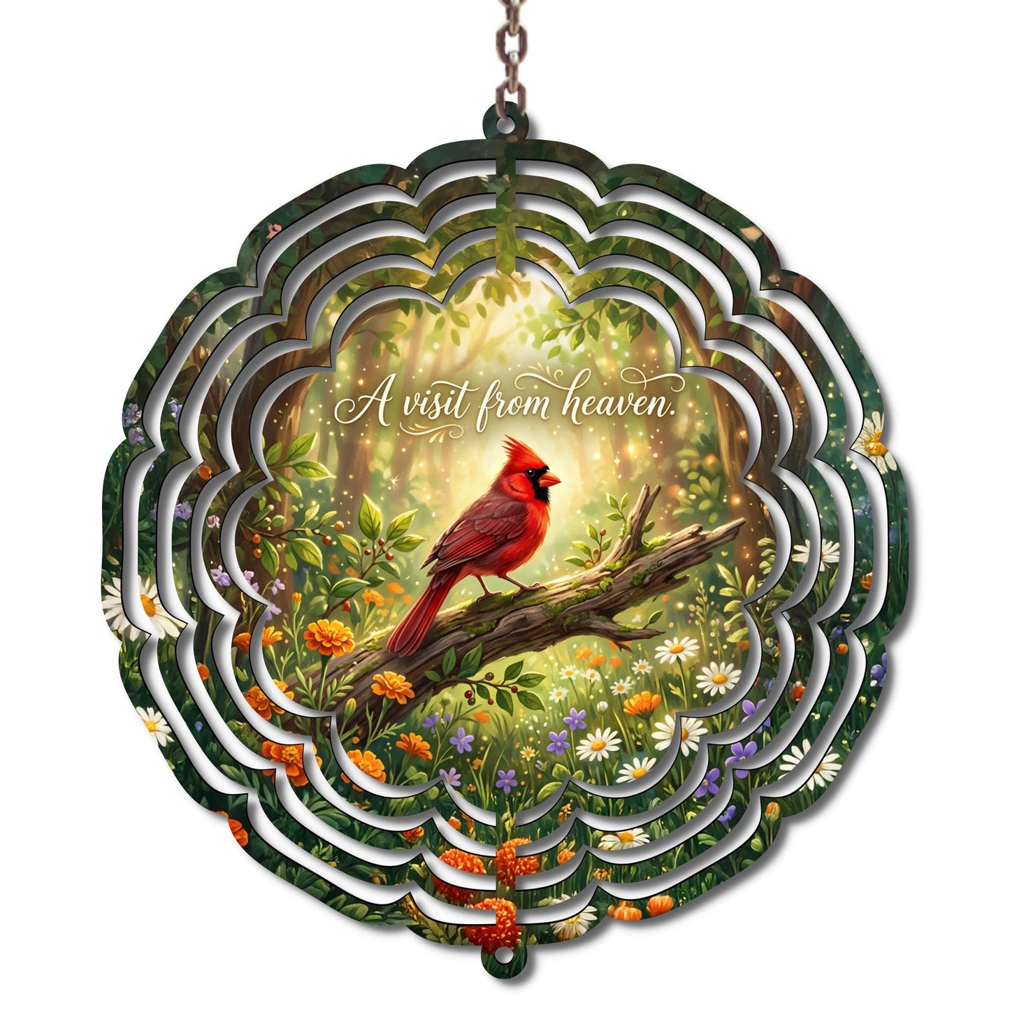 Cardinal Memorial Wind Spinner | Woodland Scene, Floral Accents, A Visit From Heaven