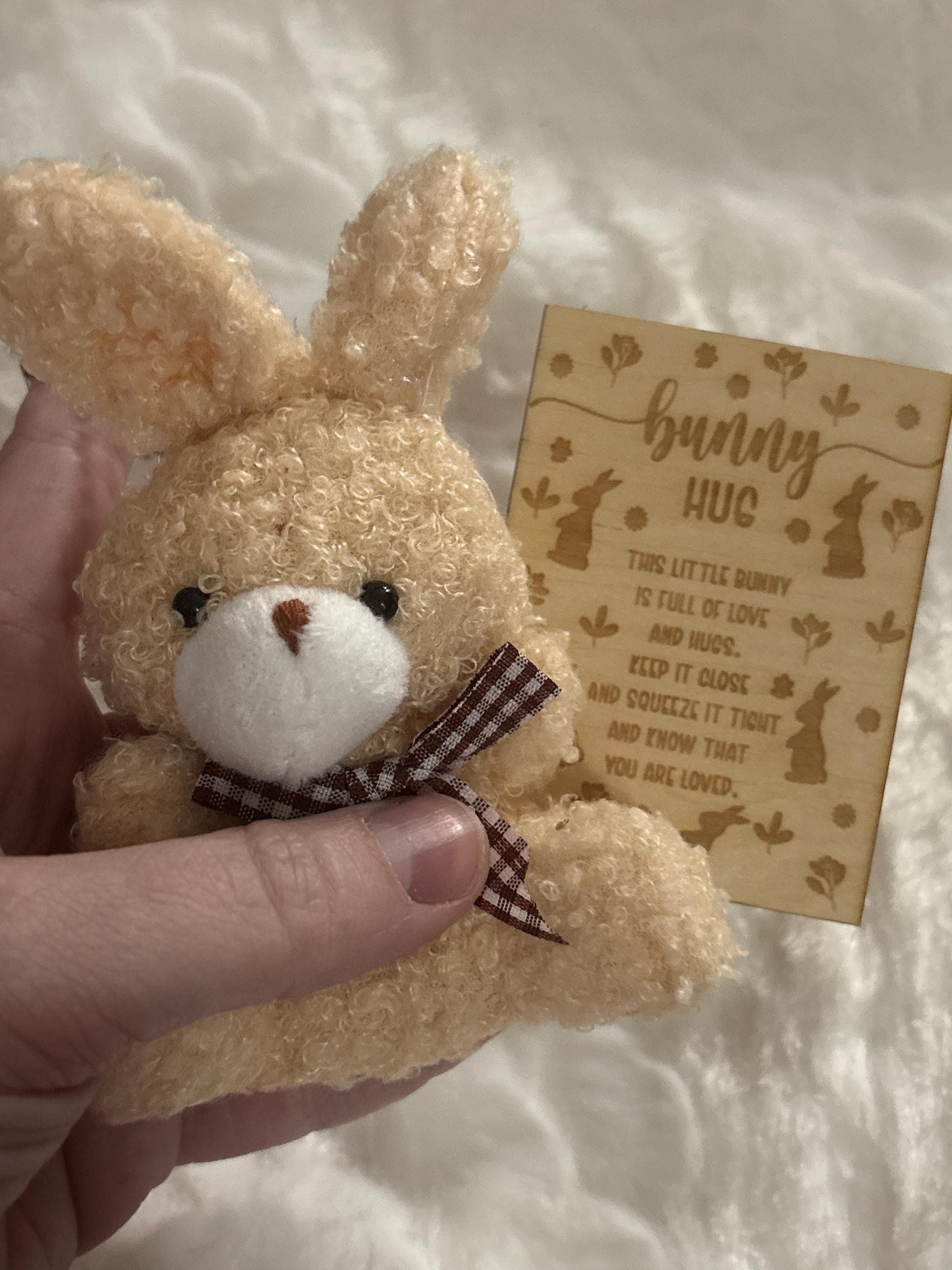 Tiny Plush Bunny Hug with Poem Card, Pocket Keepsake, Easter Gift