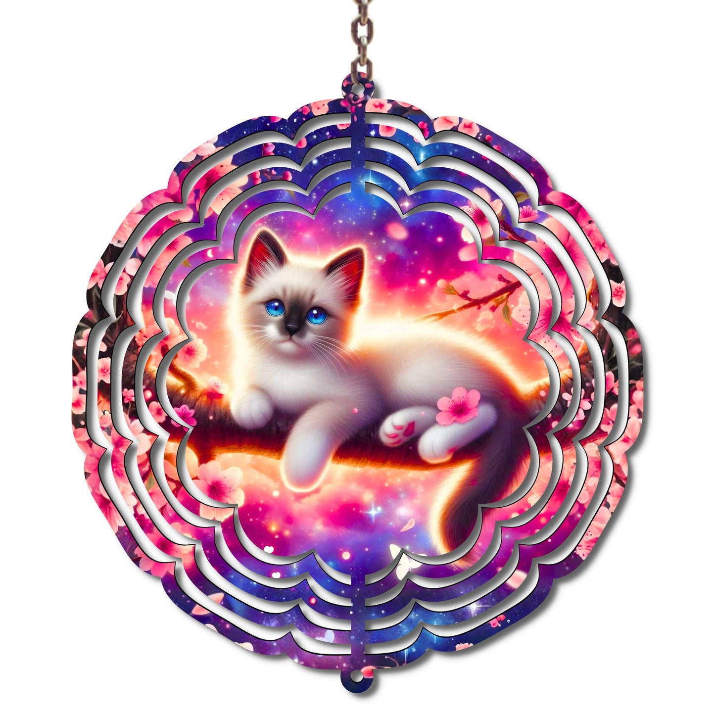 Kitten Among Flowers Metal Wind Spinner: Whimsical Garden Decor, Cat Lover Gift