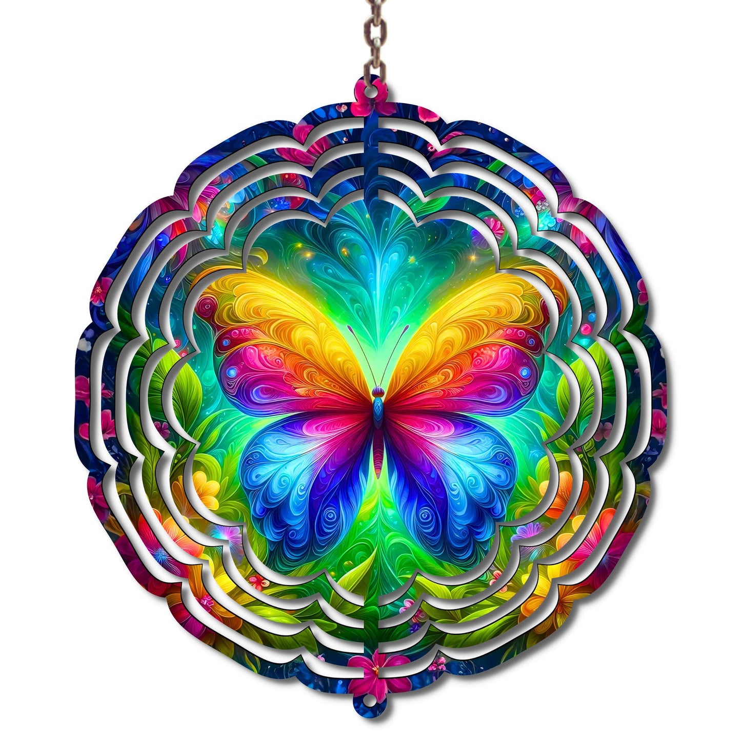 Rainbow Butterfly Wind Spinner: Metal Garden Decor, Outdoor Yard Art, Spring Summer Hanging Decoration