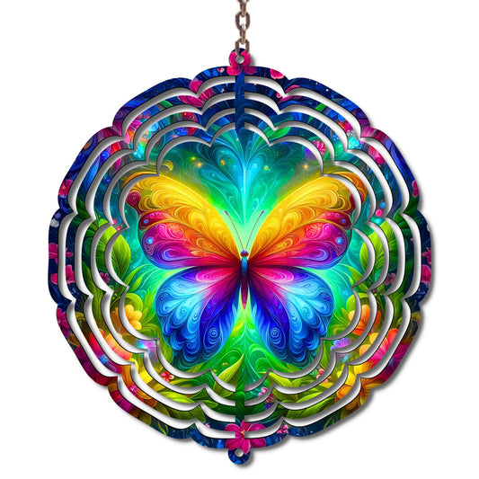 Rainbow Butterfly Wind Spinner: Metal Garden Decor, Outdoor Yard Art, Spring Summer Hanging Decoration