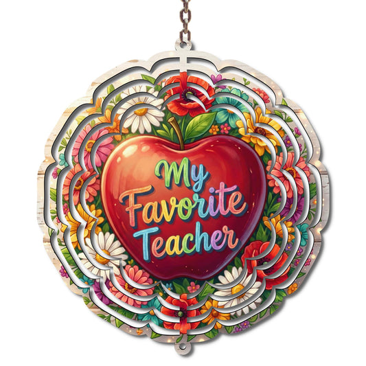 My Favorite Teacher Wind Spinner, Teacher Appreciation Gift, End of School Year Teacher Gift, Colorful Teacher Decor, 10 Inch Metal Spinner