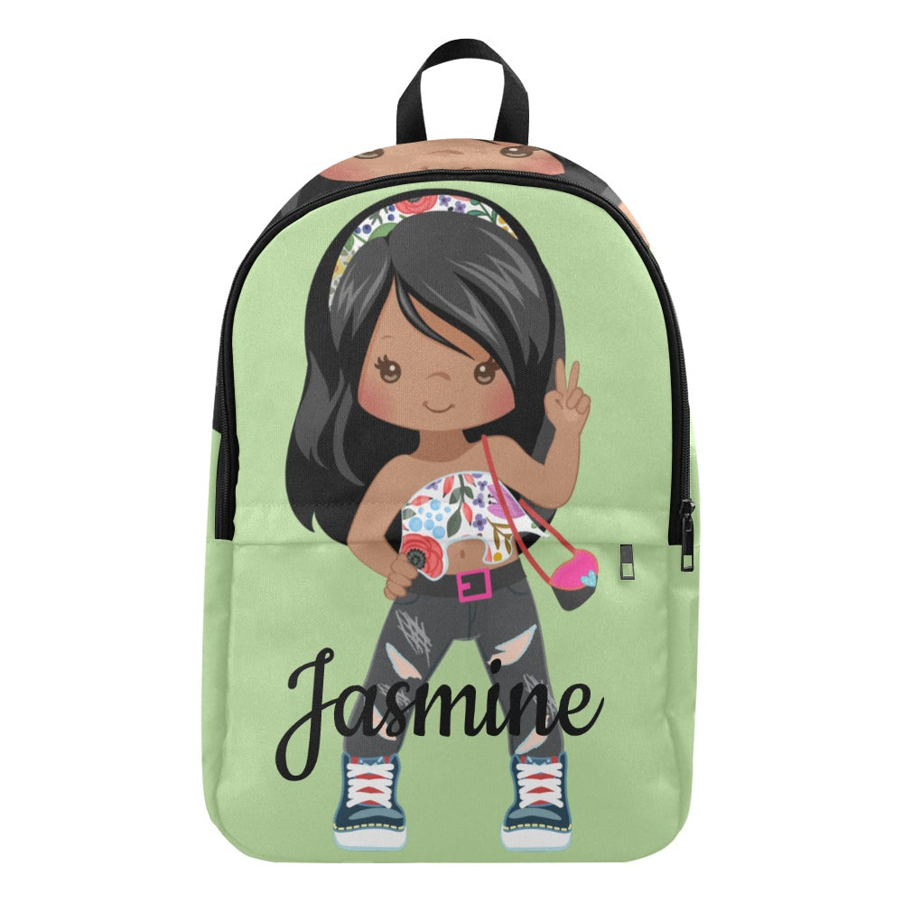 FASHION-African American Girl Green backpack Fabric Backpack