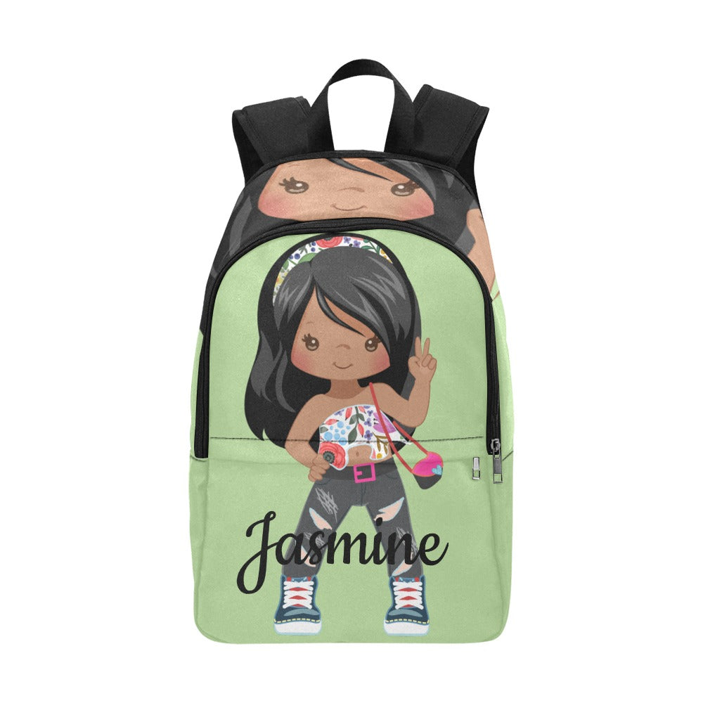 FASHION-African American Girl Green backpack Fabric Backpack