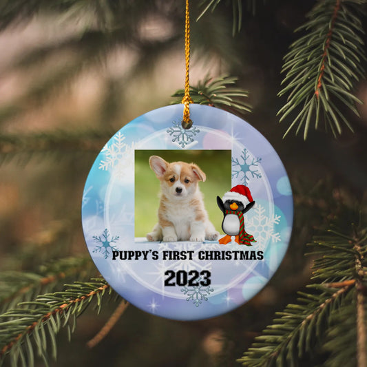 Puppy's First Christmas Ceramic Circle Ornament
