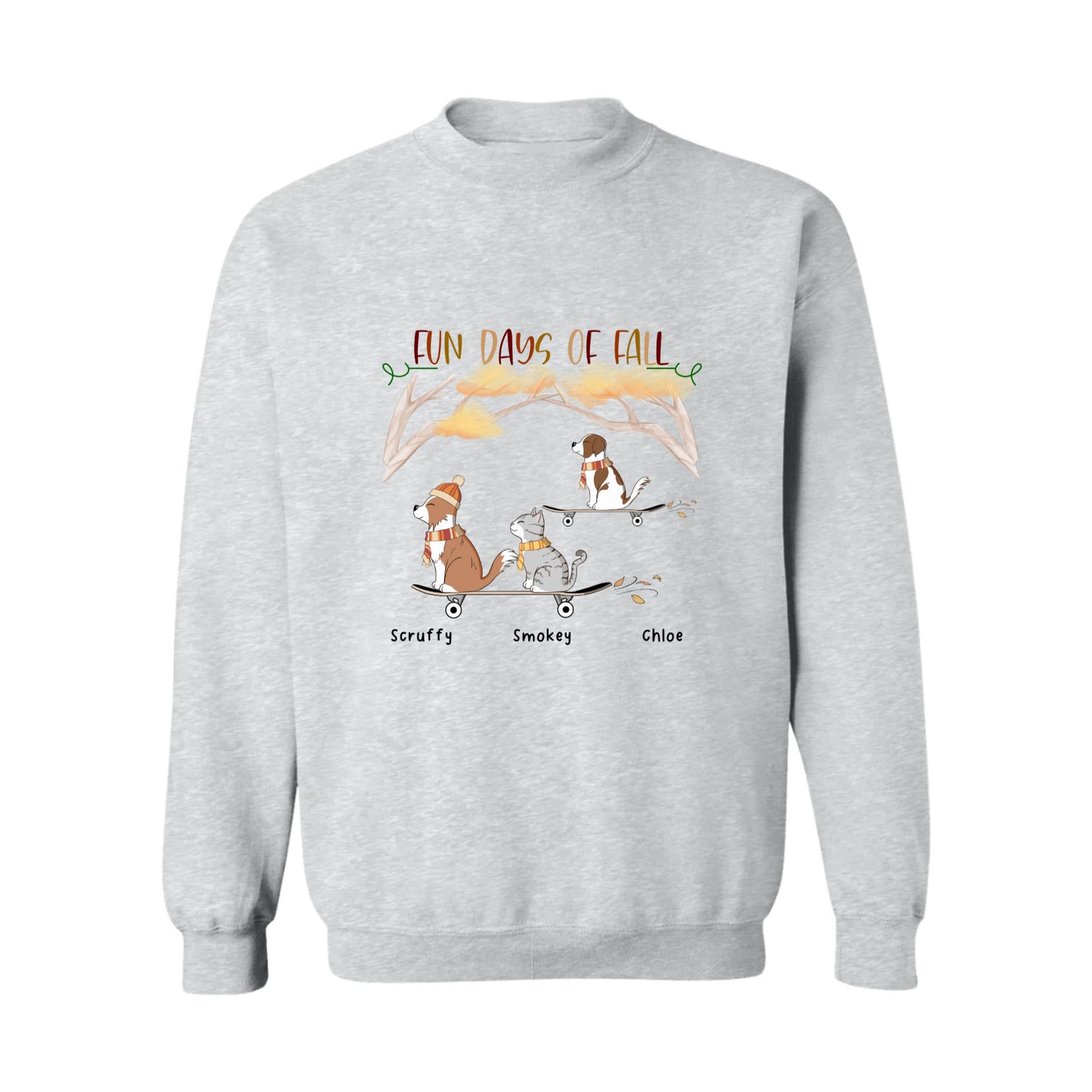 Fall Dogs and Cats Personalized Crewneck Pullover Sweatshirt