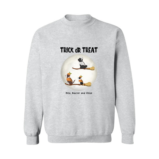 Trick or Treat Personalized Dog Halloween Shirt Crewneck Pullover Sweatshirt